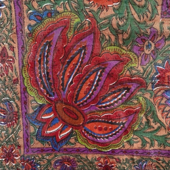 Vintage Oscar de la Renta Metallic Deep Red Gold Floral Square Scarf - Picture 8 of 15